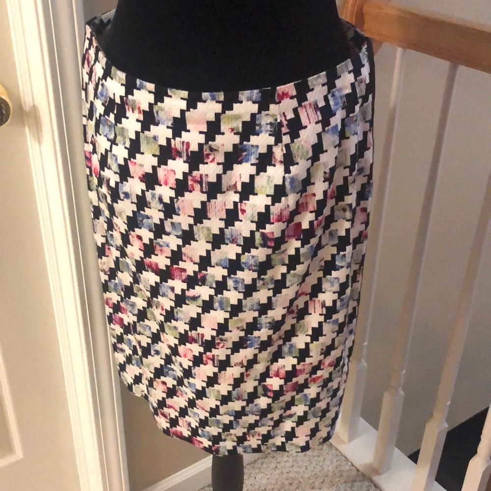 White House Black Market abstract cardigan and skirt